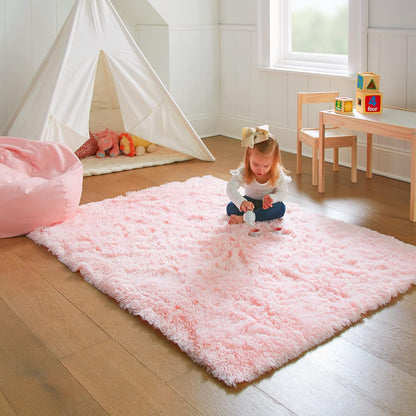 Rug Light Pink Fluffy Shag Area 4x6' - Soft Plush Carpet for Girls' Bedroom, Nursery, Home Decor