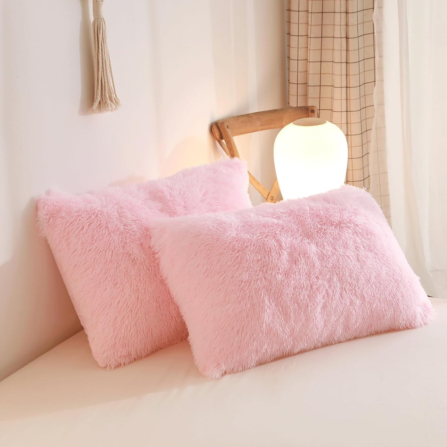 Luxurious Faux Fur Duvet Cover Set – Ultra-Soft, Fluffy Bedding in Pink or Black (Queen Size)