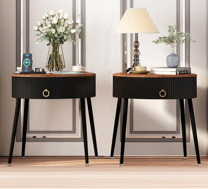 Modern Round Side Tables with Drawer – Stylish and Functional Nightstands for Bedroom, Living Room, and Office