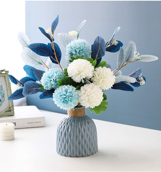 Artificial Hydrangea Flower Arrangement with Vase - Faux Flowers for Home, Garden, Party & Wedding Decor