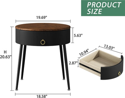 Modern Round Side Tables with Drawer – Stylish and Functional Nightstands for Bedroom, Living Room, and Office