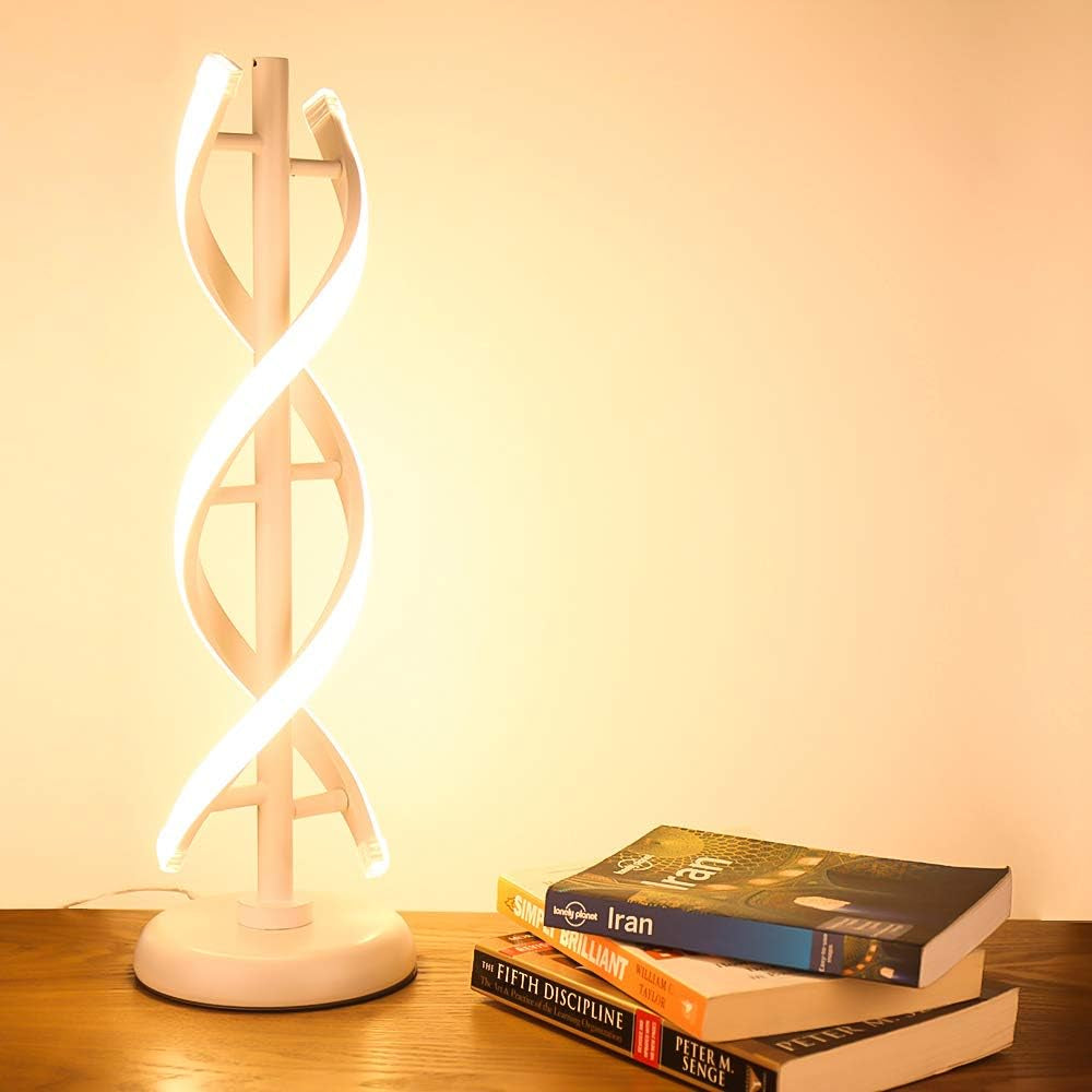 Double Spiral LED Table Lamp, Creative Double Helix Lampbody Matchs Metal Base, Dimmable LED Decorative Lighting 