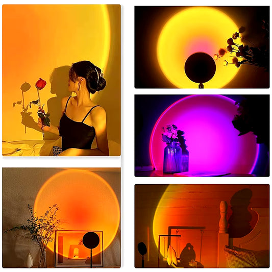 16-Color LED Sunset Projector Night Light - Rainbow Sun Aura Atmosphere Lamp for Wall Decoration & Ambient Lighting