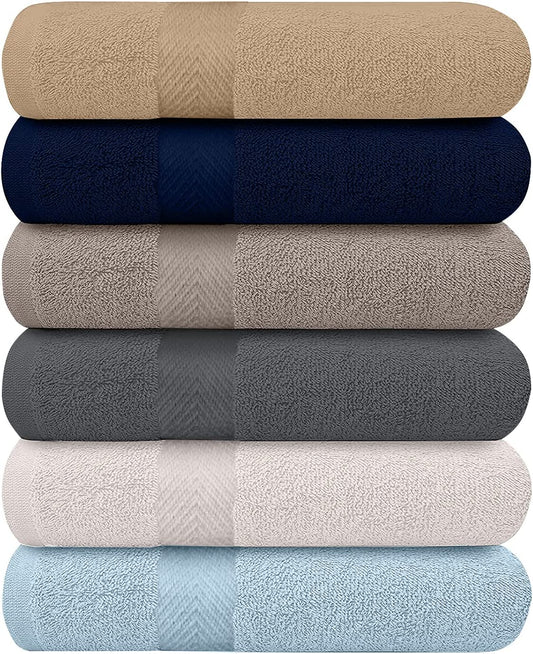 Collection 6-Pack Bath Towels - Lightweight - Extra Absorbent - 100% Cotton - Shower Towels (Multi, 27 Inchesx54 Inches)