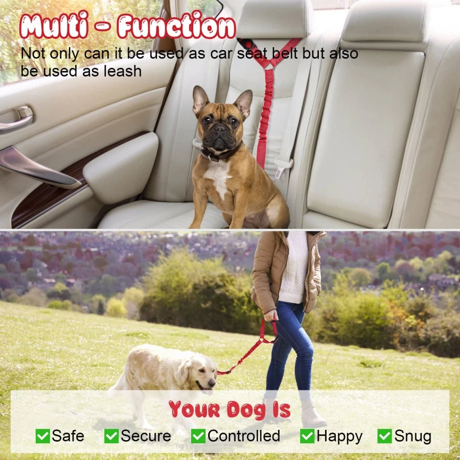 Reflective Dog Car Seat Belt Leash – Elastic Buffer for Safety and Comfort