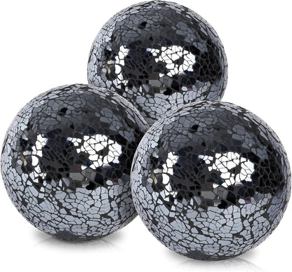 Handmade Mosaic Glass Orbs – Stylish Decorative Spheres for Modern Home Decor (Set of 3)