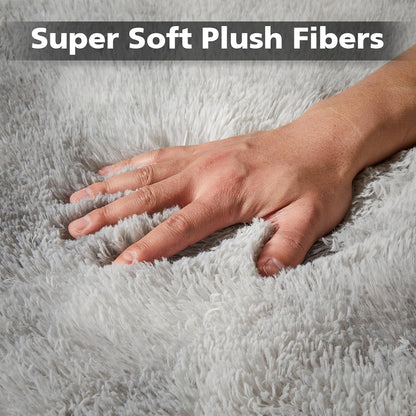 Area Rug 4x6' Light Grey Fluffy  - Modern High Pile, Soft Anti-Skid Carpet for Bedroom  Decor