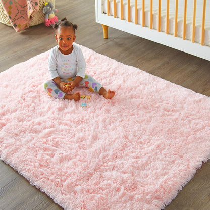 Rug Light Pink Fluffy Shag Area 4x6' - Soft Plush Carpet for Girls' Bedroom, Nursery, Home Decor