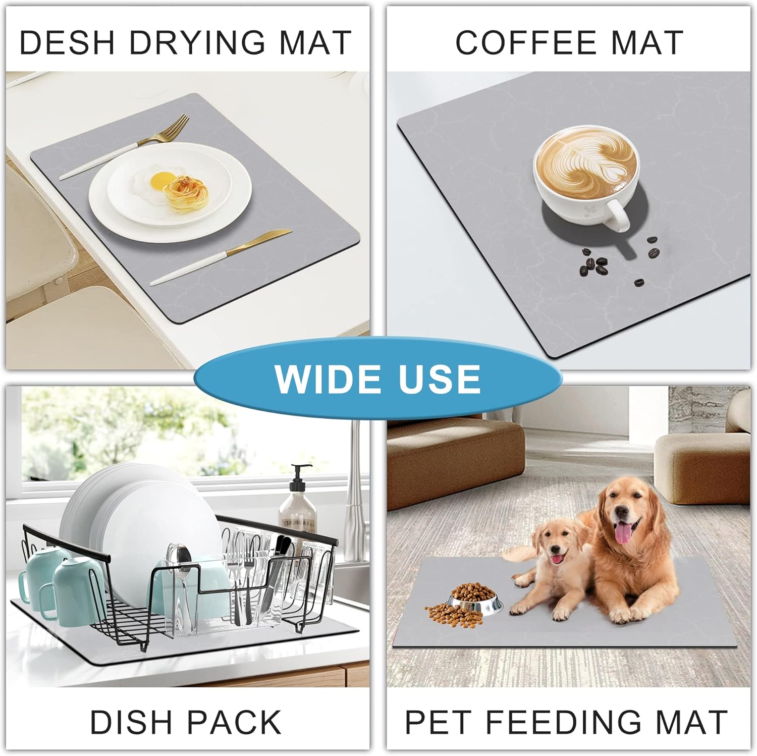 Coffee Mat for Countertops, Coffee Bar Accessories Fit under Coffee Machine Mat, 19"X12" Rubber Backed Coffee Pots, Table Mat under Appliance, Dish Drying Mat, Marble Gray for Kitchen Counter