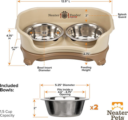 Express Model Mess-Proof Dog Bowls - Small, Cappuccino, Elevated, Non-Spill, Non-Slip - Made in USA