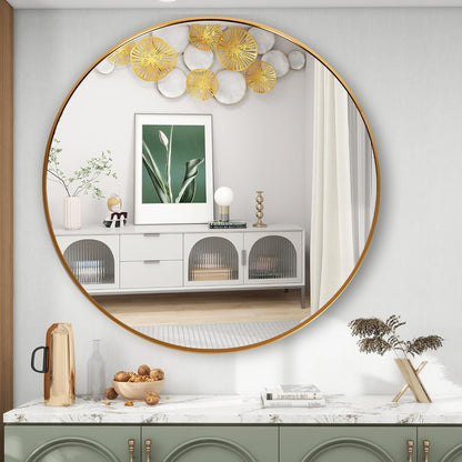 Gold Round Mirror – 19.6-Inch Wall-Mounted Metal Frame Mirror for Modern Home Decor