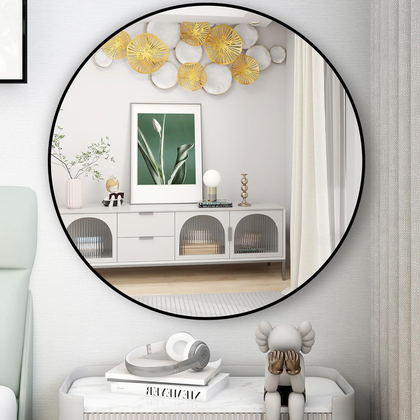 Gold Round Mirror – 19.6-Inch Wall-Mounted Metal Frame Mirror for Modern Home Decor