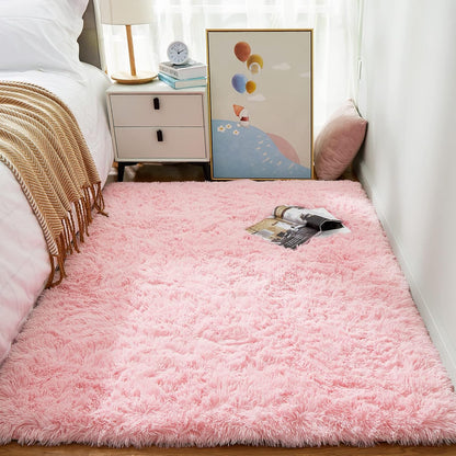 Rug Light Pink Fluffy Shag Area 4x6' - Soft Plush Carpet for Girls' Bedroom, Nursery, Home Decor