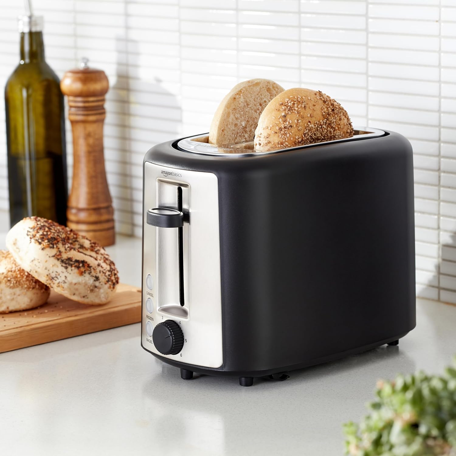 2 Slice Extra Wide Slot Toaster with Bagel Function, Removable Crumb Tray, 6 Browning Settings, Frozen Food Setting, Cancel Button, 900W, Black & Silver.