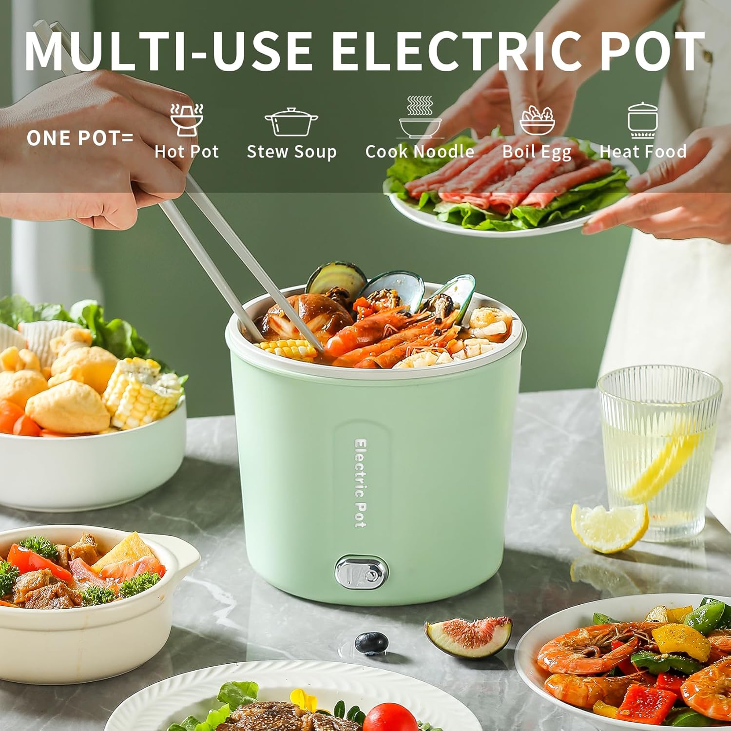 Hot Pot Electric, 1L Mini Ramen Cooker, 450W Rapid Noodles Cooker, Multifunctional Electric Pot for Cooking Pasta, Egg, Soup, Portable Pot with Over-Heating Protection for Dorm, Office, Travel