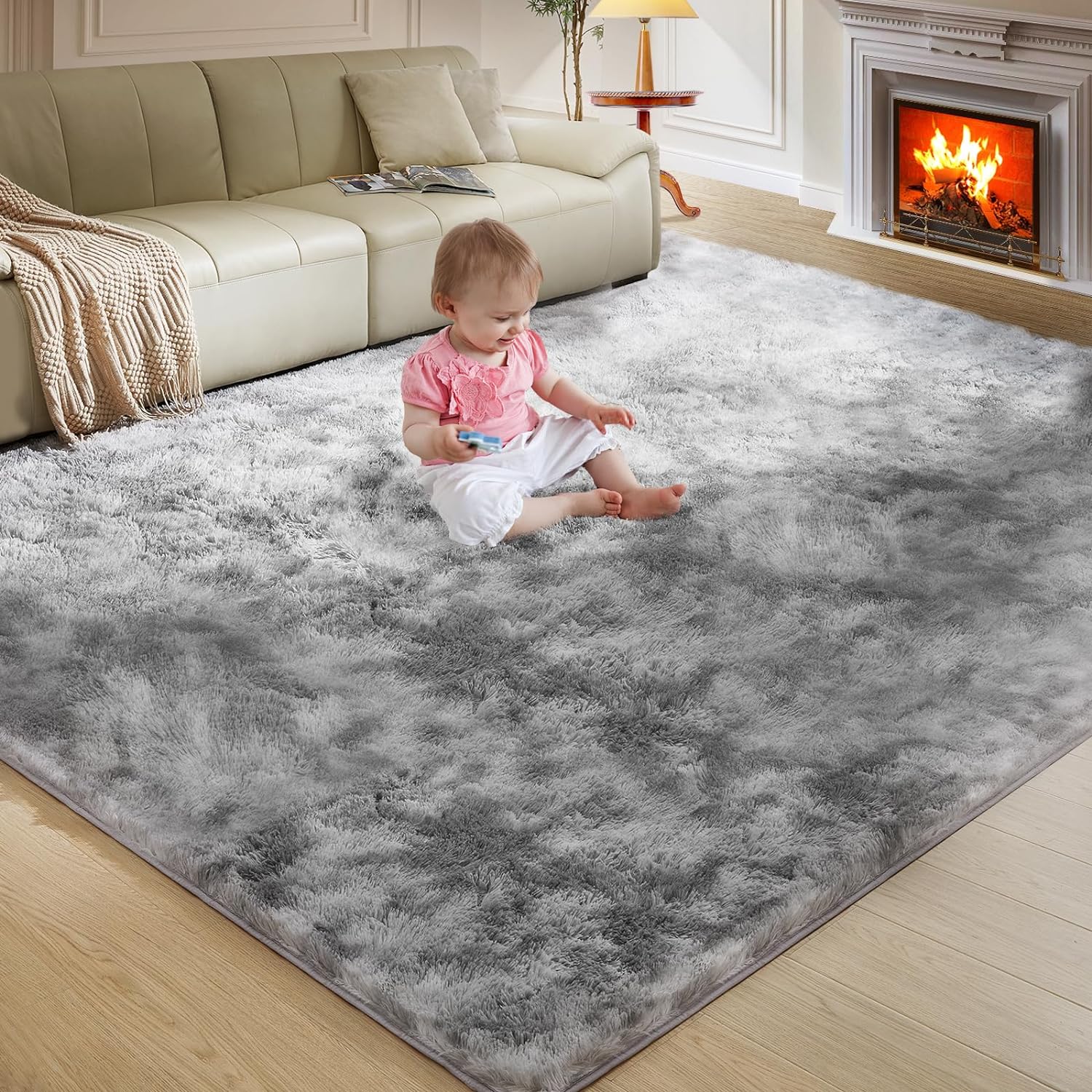 Light Grey Ultra Soft Shag Rug 4x6' - Fluffy, Non-Slip Area Carpet for Bedroom & Living Room Decor