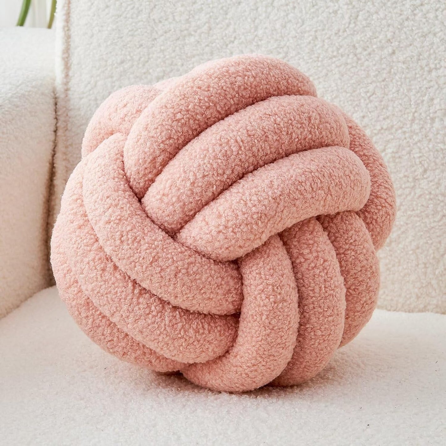 Decorative Knot Pillow – Cozy Lambswool Round Throw Pillow for Sofa, Bed, and Chair Decor