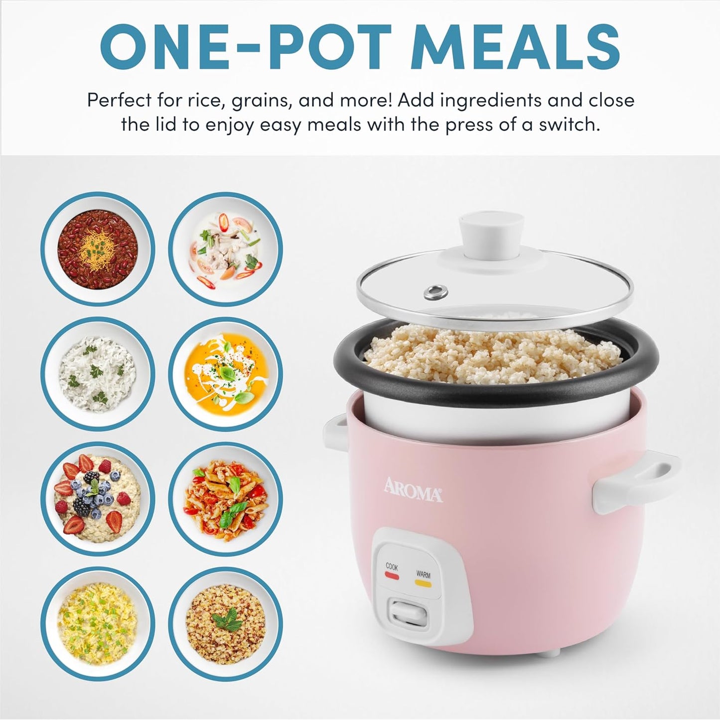 Housewares 4-Cups (Cooked) / 1Qt. Rice & Grain Cooker (ARC-302NGP), Pink