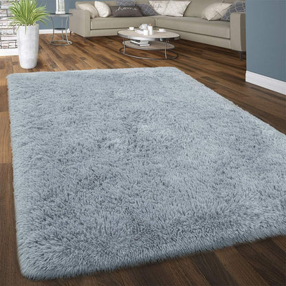 Super Soft Shaggy Rug Fuzzy Long Fur Carpets for Bedroom Living Room Decor, 4 X 6 Feet Gray Blue