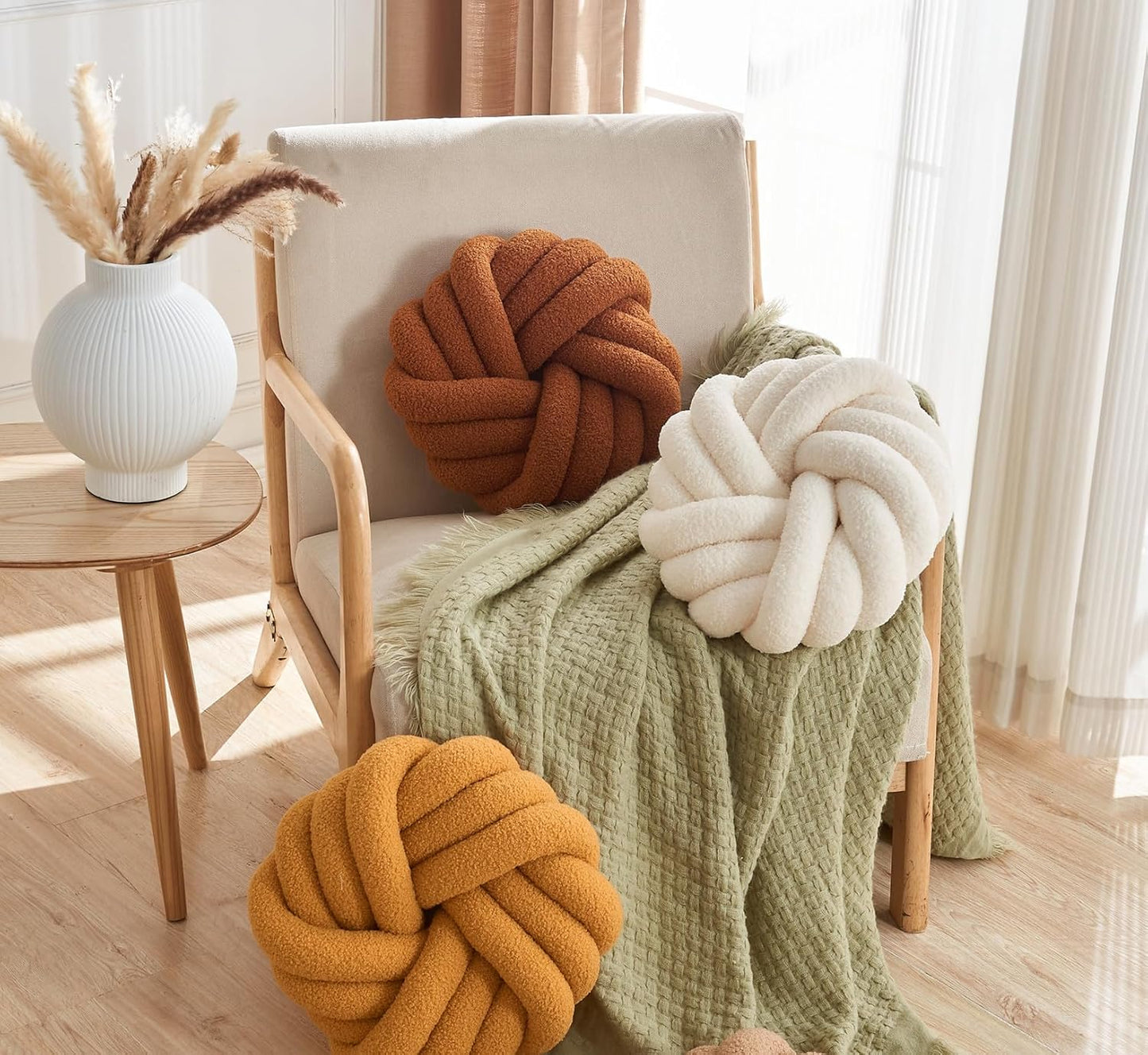 Handmade Knot and Round Ball Pillows – Luxurious Decorative Pillows