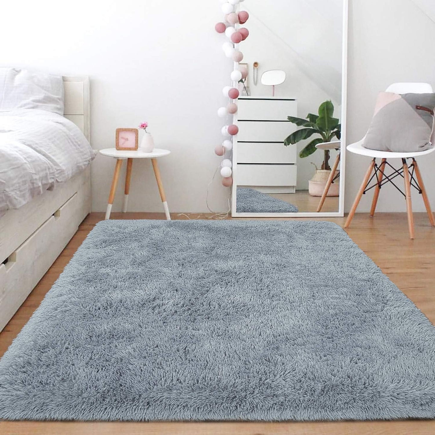 Super Soft Shaggy Rug Fuzzy Long Fur Carpets for Bedroom Living Room Decor, 4 X 6 Feet Gray Blue