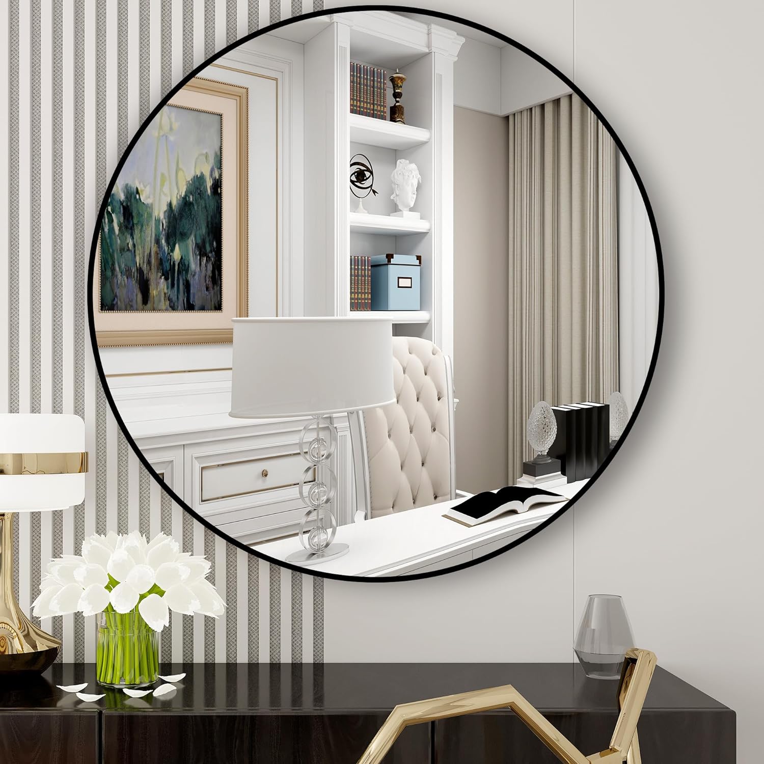 Gold Round Mirror – 19.6-Inch Wall-Mounted Metal Frame Mirror for Modern Home Decor