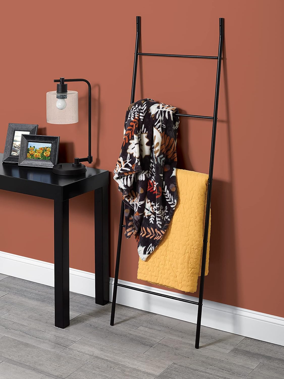 Matte Black Ladder Style Bathroom Linen Tower