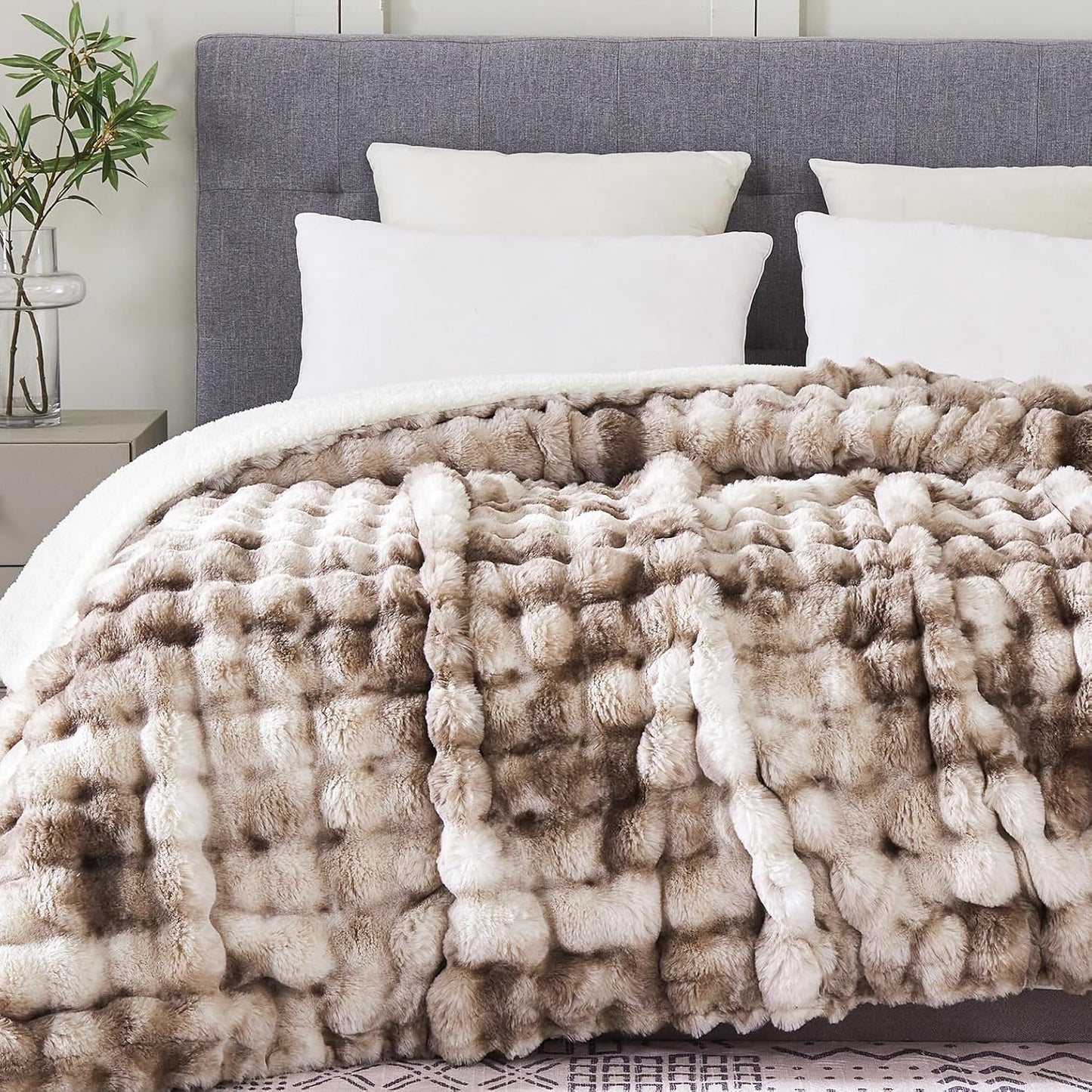 50x60 Inches Ultra-Soft Faux Fur Sherpa Throw Blanket - Cozy, Warm, and Stylish Bubble Brown Tie-Dye