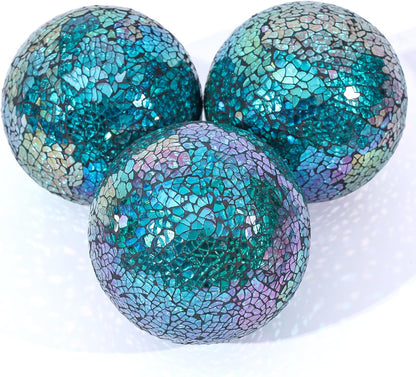 Handmade Mosaic Glass Orbs – Stylish Decorative Spheres for Modern Home Decor (Set of 3)