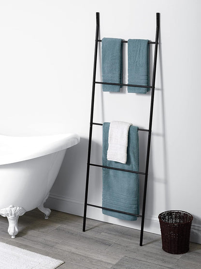 Matte Black Ladder Style Bathroom Linen Tower