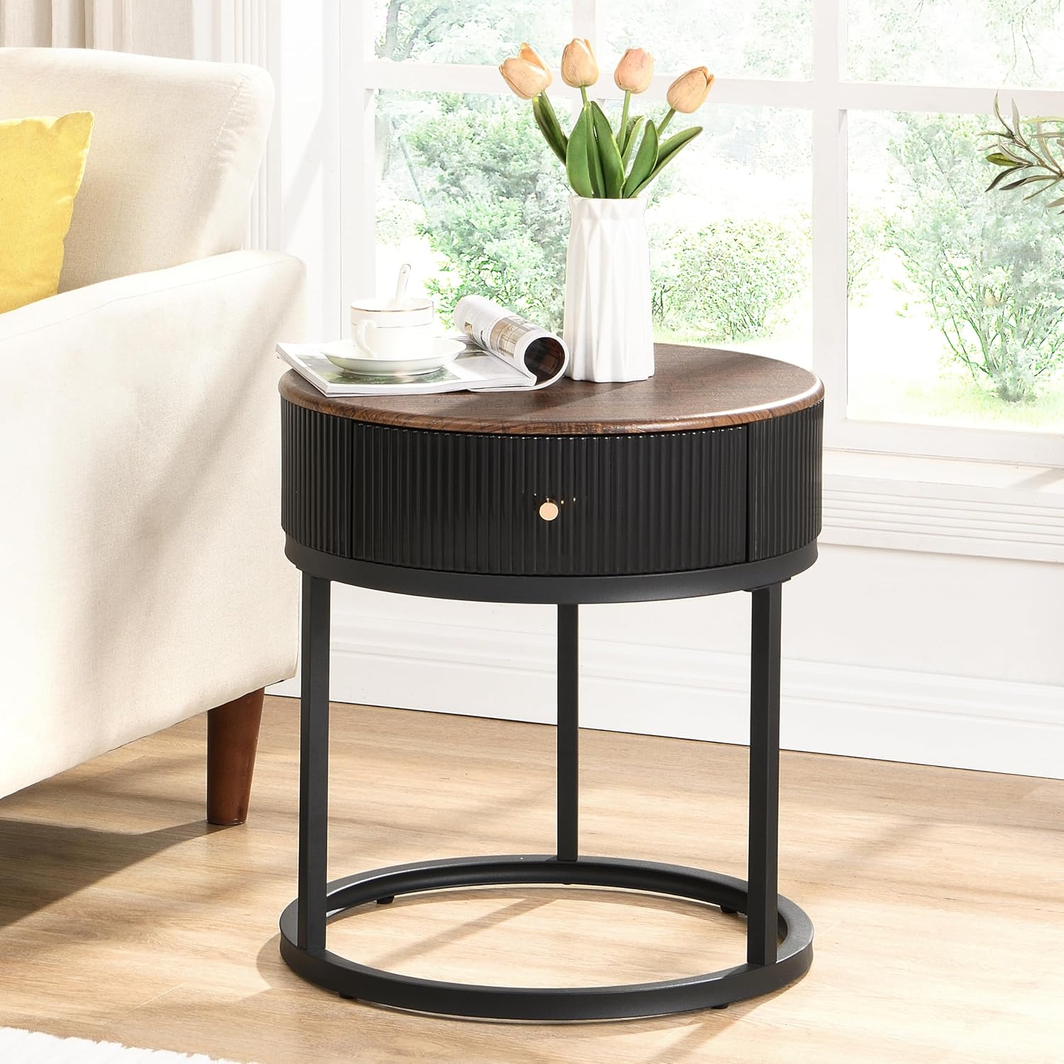 Modern Round Side Tables with Drawer – Stylish and Functional Nightstands for Bedroom, Living Room, and Office