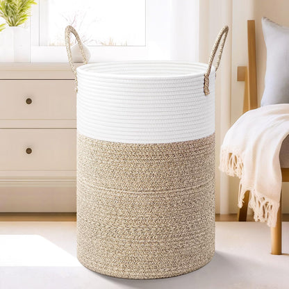 Laundry Basket,Woven Cotton Rope Laundry Hamper,60L for Decor Storage of Dirty Clothes,Toys and Blankets in Bathroom,Baby Room and Living Room