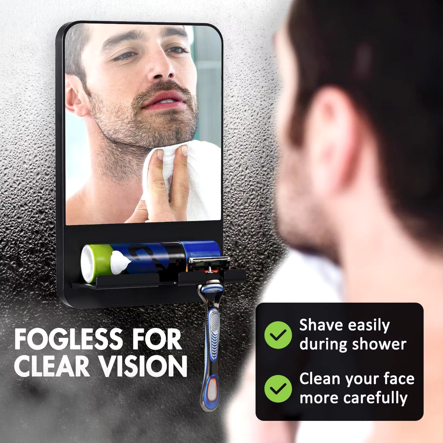 Shower Mirror Fogless for Shaving with Razor Holder, Rust-Proof & Removable Mirror