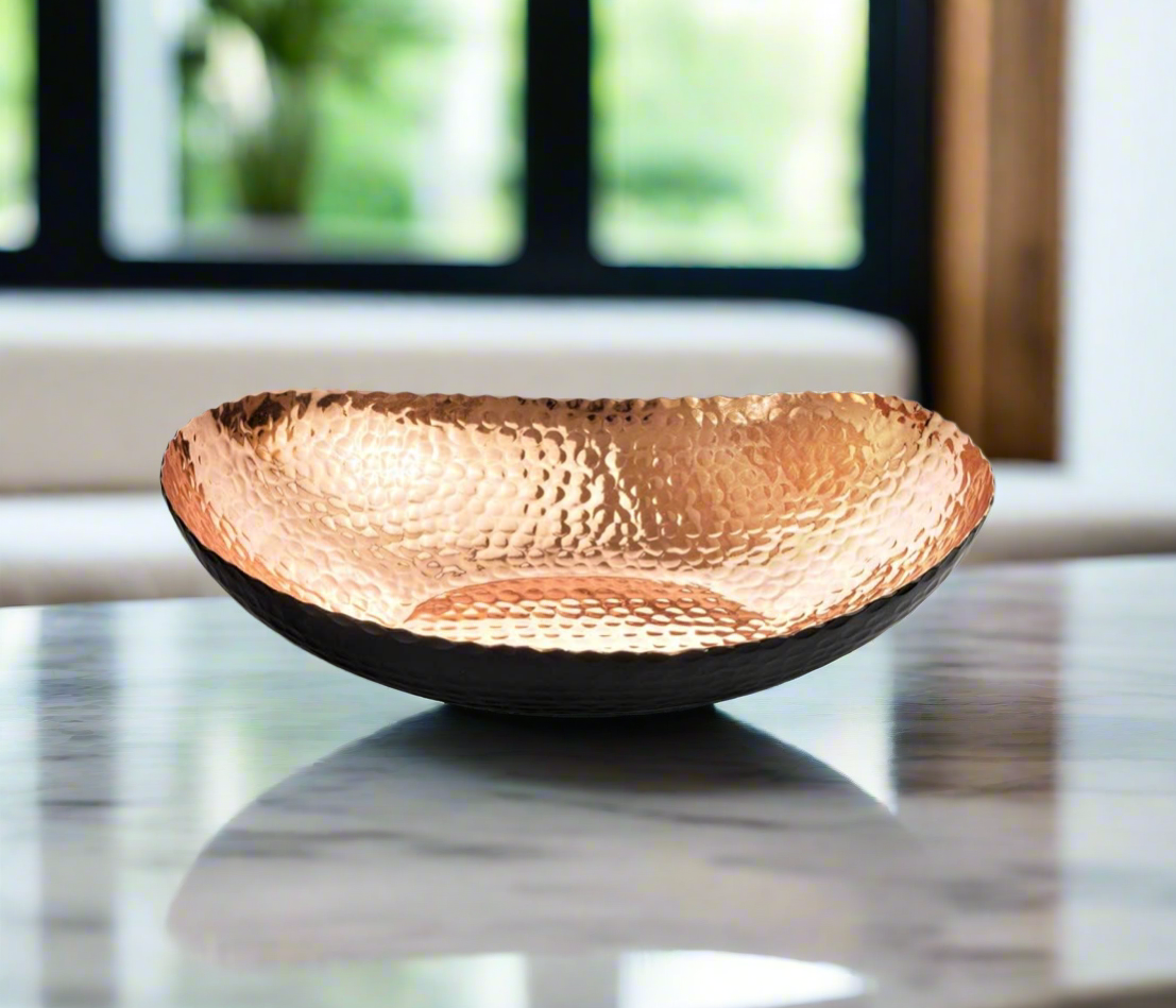 Hand-Hammered Metal Decorative Bowl – Modern Centerpiece for Kitchen, Dining, and Living Room