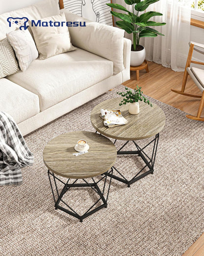 Modern Nesting Coffee Table Set of 2 – Versatile Round Side Tables