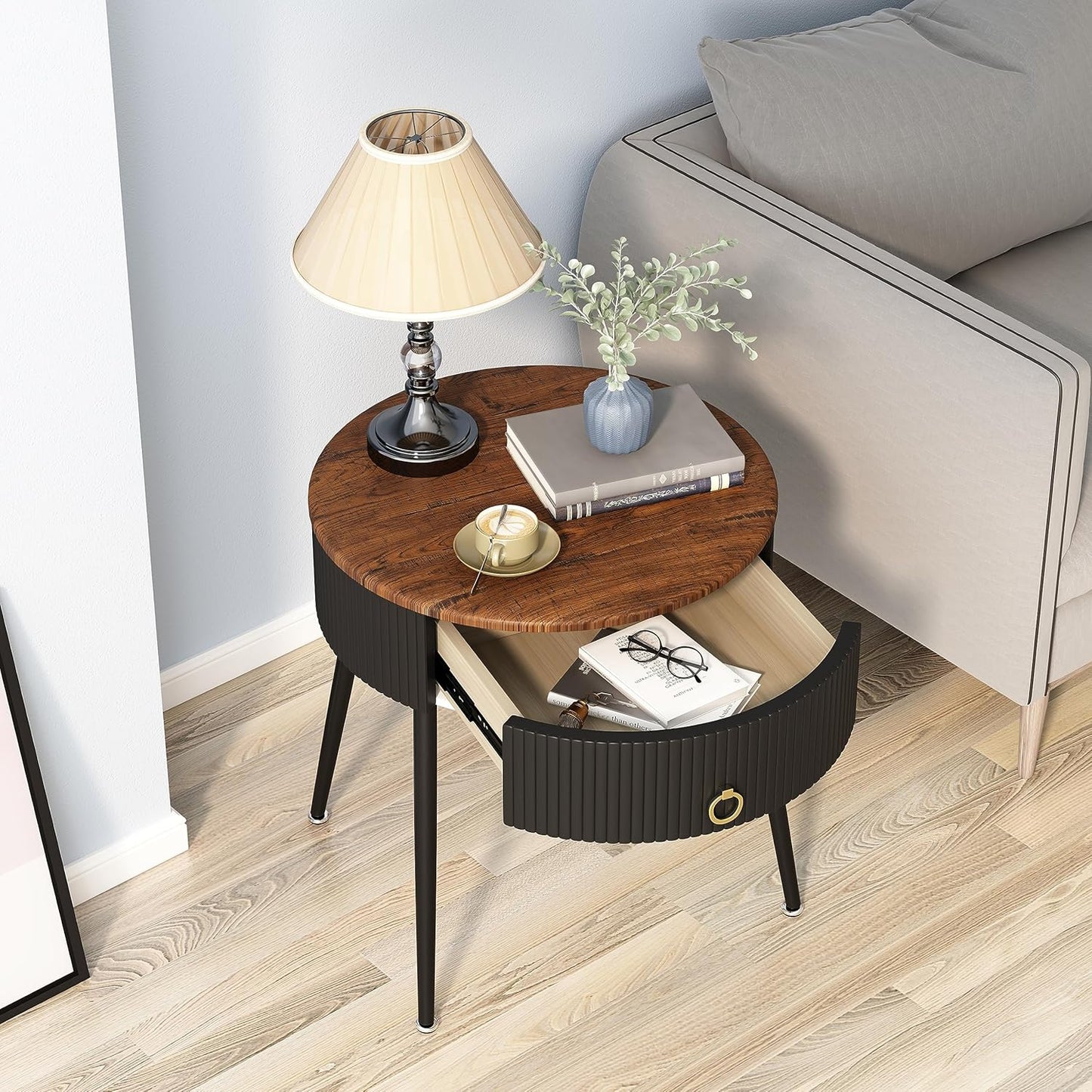 Modern Round Side Tables with Drawer – Stylish and Functional Nightstands for Bedroom, Living Room, and Office