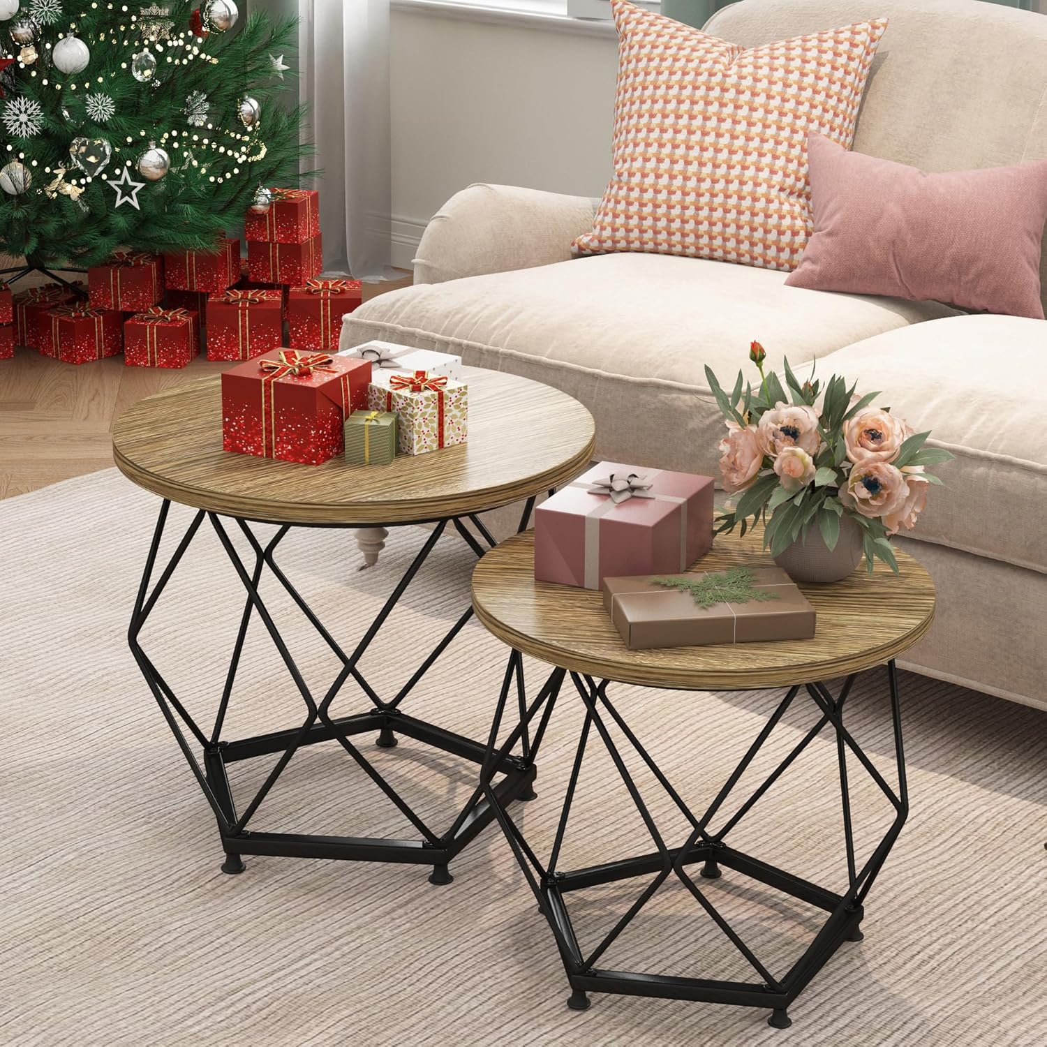 Modern Nesting Coffee Table Set of 2 – Versatile Round Side Tables