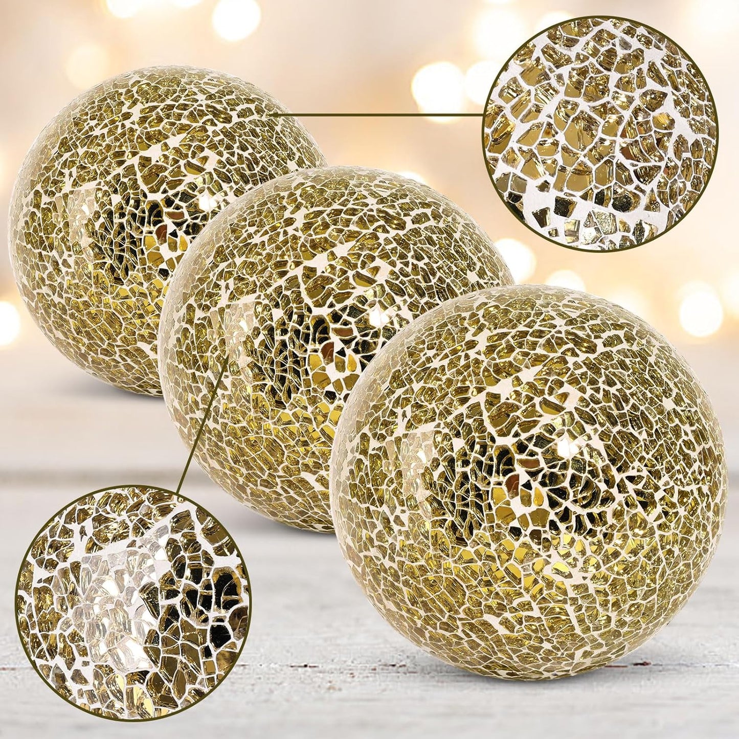 Handmade Mosaic Glass Orbs – Stylish Decorative Spheres for Modern Home Decor (Set of 3)