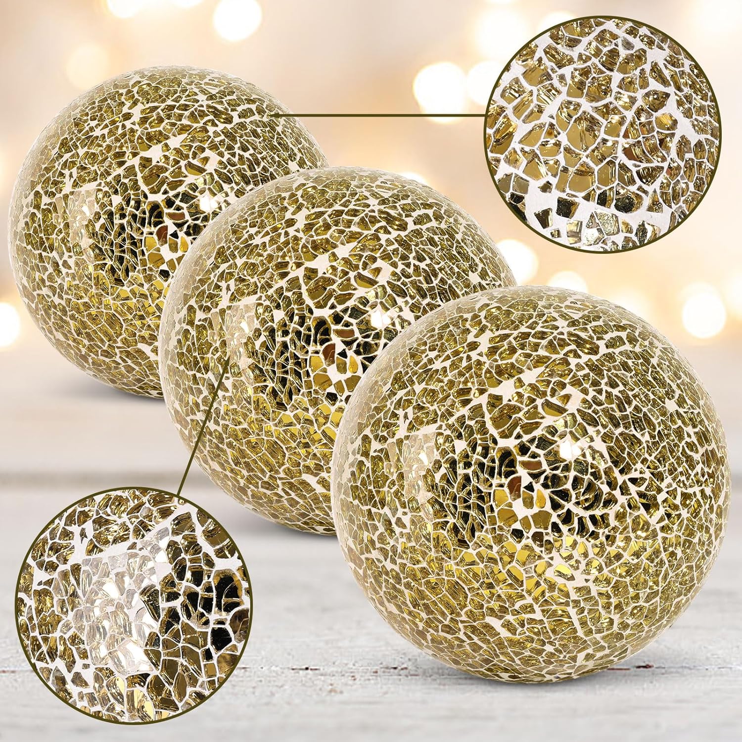 Handmade Mosaic Glass Orbs – Stylish Decorative Spheres for Modern Home Decor (Set of 3)