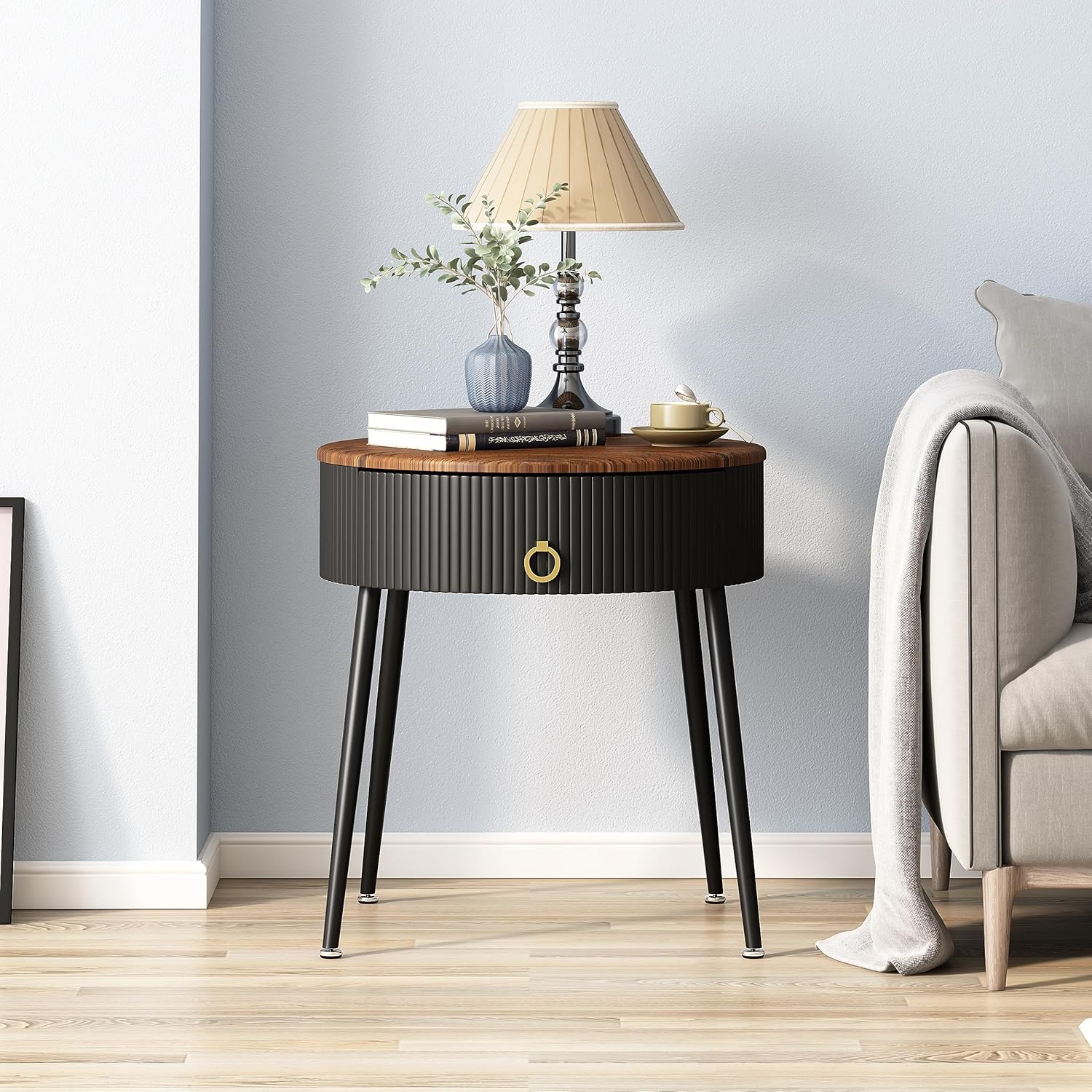 Modern Round Side Tables with Drawer – Stylish and Functional Nightstands for Bedroom, Living Room, and Office