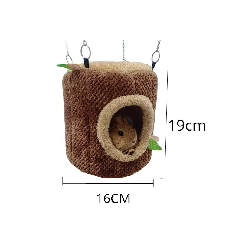 "Cozy Tree Stump Hamster Hammock – Warm Winter Hideaway for Small Pets!"