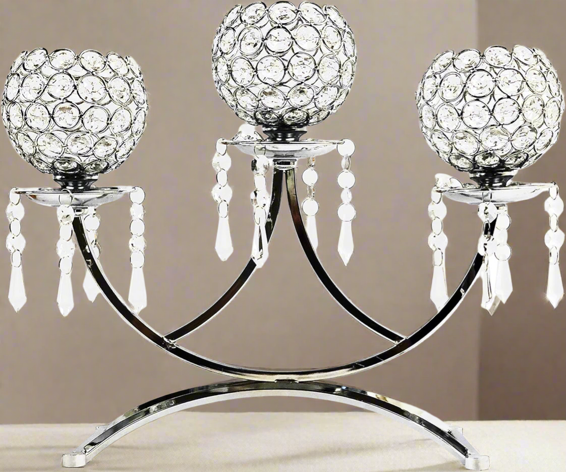 3-Arm Bowls Tealight Candelabra Candle Holder-Silver