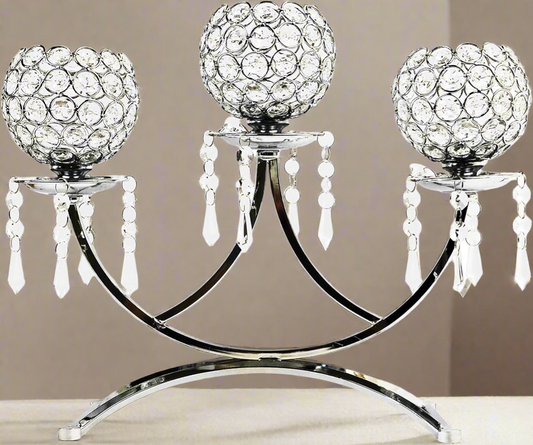 3-Arm Bowls Tealight Candelabra Candle Holder-Silver