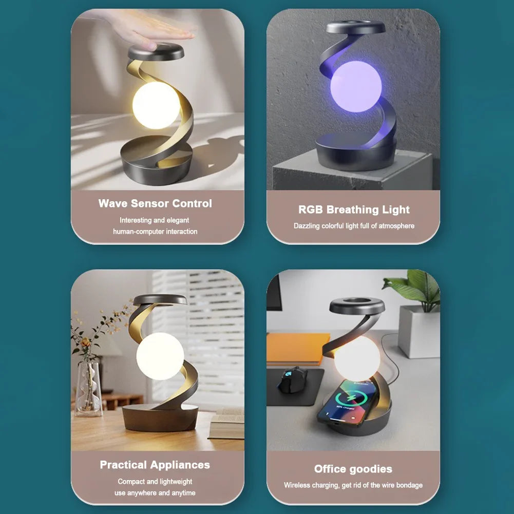 3D Levitating Ball Lamp – RGB Floating LED Night Light with Wireless Charger and Gesture Control