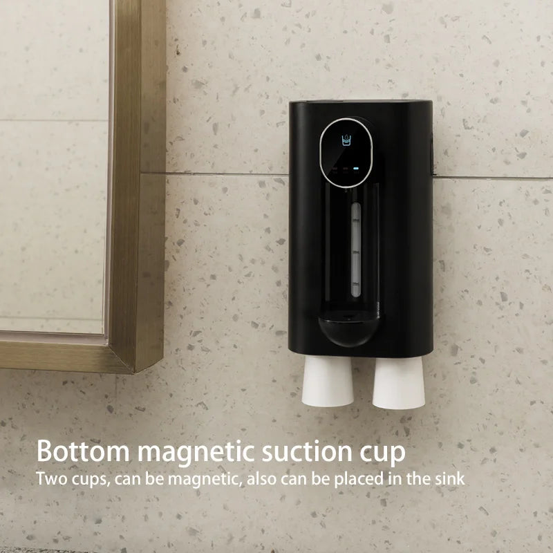 Smart Touchless Mouthwash Dispenser – 540ml Wall-Mount with Magnetic Cups