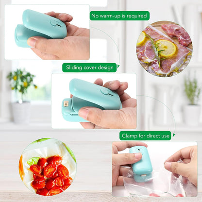 Mini Bag Sealer, 2 in 1 Portable Sealer & Cutter, Heat Sealer for Vacuum Sealer Bags, Handheld Bag Heat Resealer Machine for Chip Bags, Plastic Food Bags, Snack & Cereal Bags (Green, Single)