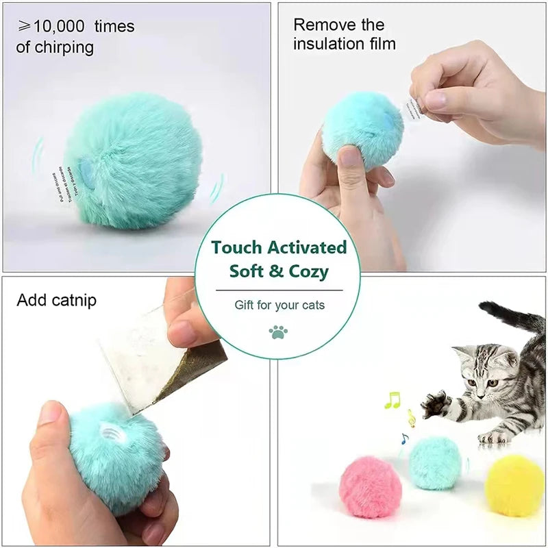 Interactive Smart Cat Toy Ball – Plush Electric Squeak Ball with Catnip for Training & Play