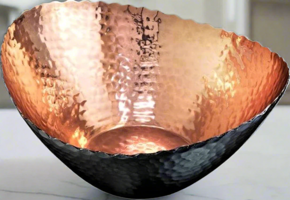 Hand-Hammered Metal Decorative Bowl – Modern Centerpiece for Kitchen, Dining, and Living Room