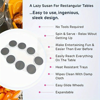 Expandable Non-Skid Lazy Susan Rotating Dining Table Tray – Heat-Resistant, Easy to Assemble, Perfect for Gatherings