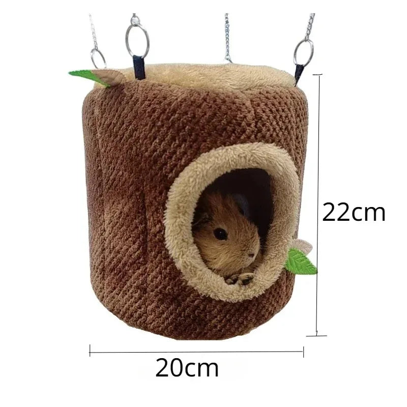 "Cozy Tree Stump Hamster Hammock – Warm Winter Hideaway for Small Pets!"